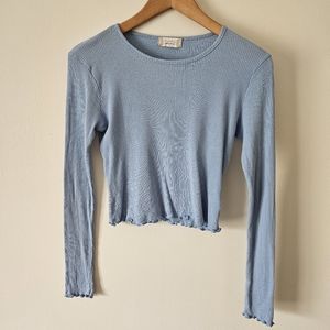 Altar'd state baby blue ribbed long sleeve crop top